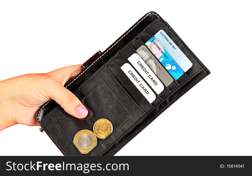 Black wallet with money and credit cards