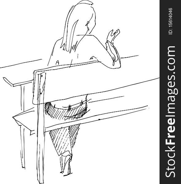 image of sitting girl from the back on a bench