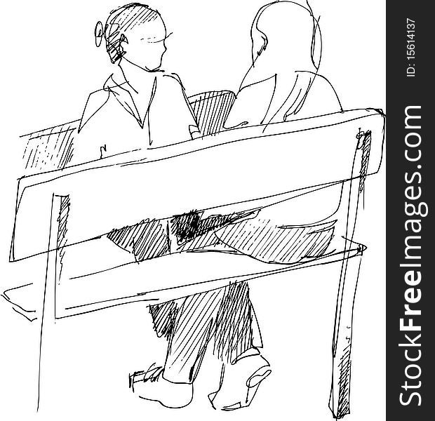 Image of two girls sittings on a bench. Image of two girls sittings on a bench