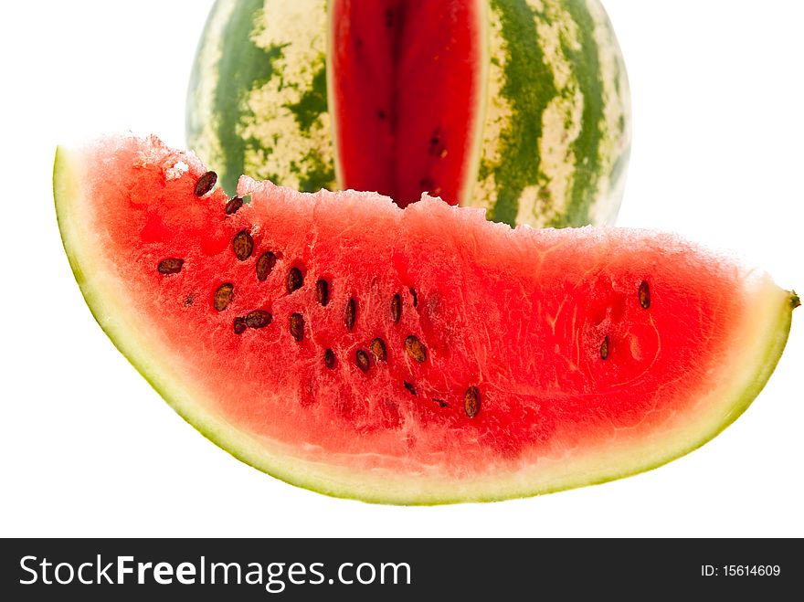 Slice of watermelon and watermelon isolated on white background