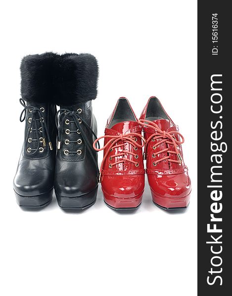 Red and black Female boot on white