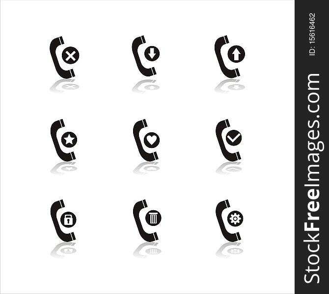 Set of 9 black phone icons. Set of 9 black phone icons
