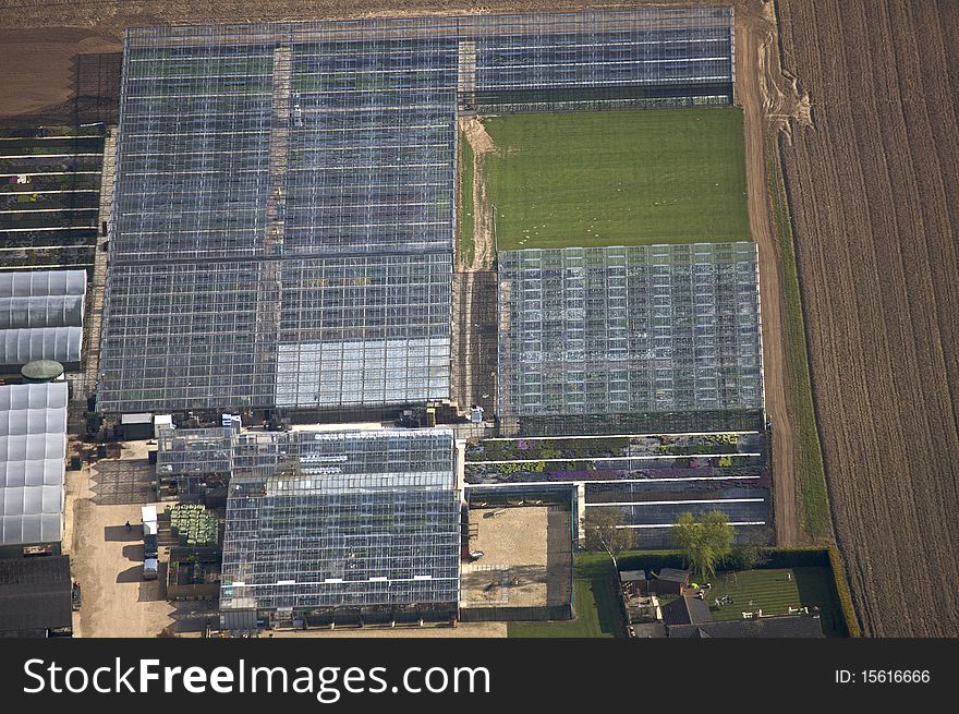 Aerial view of a commercial Greenhouses. Aerial view of a commercial Greenhouses