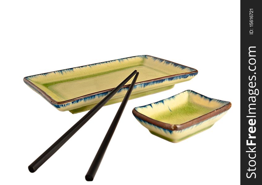 Isolated sushi decorative plates with sticks