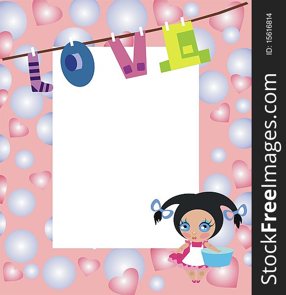 Frame with an ornament of hearts and bubbles. Frame with an ornament of hearts and bubbles