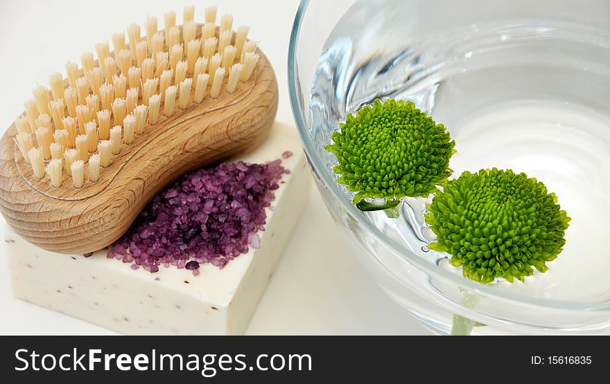 Soap bar with bath salt isnolated on a white background