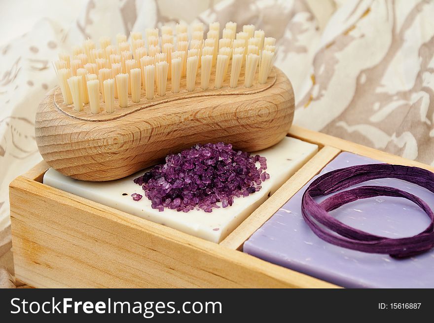 Soap bar with bath salt isolated on a white background