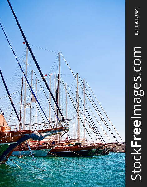 Sailing yachts in a Bodrum harbor