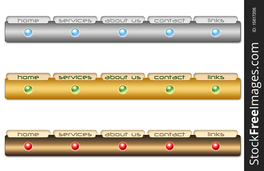 Tree website menu bar of different metals