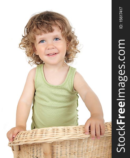 Portrait of cute baby boy with blue eyes and curly hair studio shot on white background. Portrait of cute baby boy with blue eyes and curly hair studio shot on white background