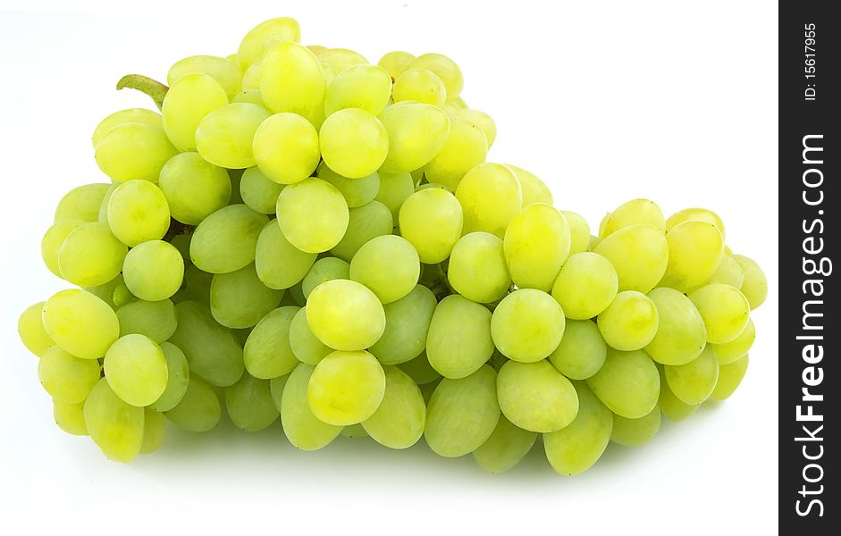 Cluster of white grapes close up on a white background