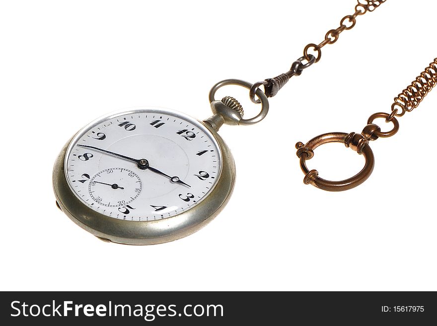 Pocket watch with a brown chain