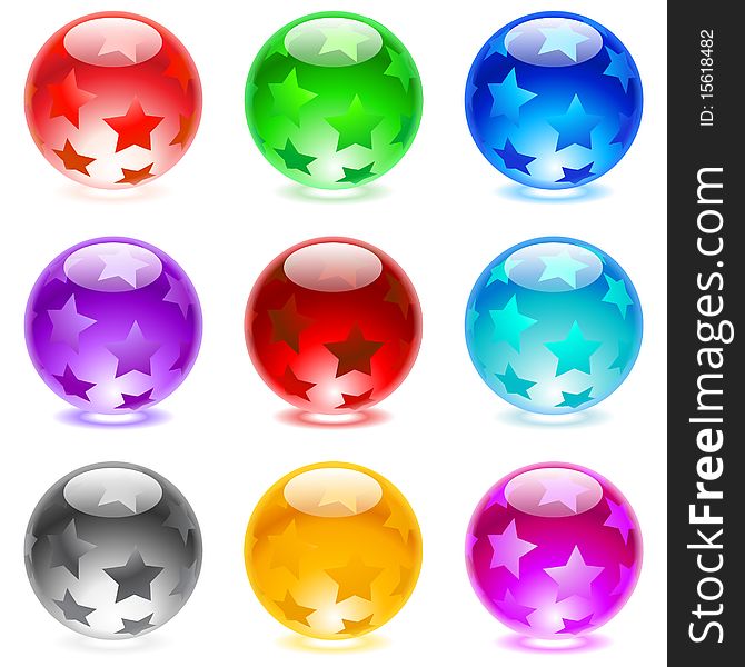 Collection of colorful glossy spheres isolated on white. Set #1.