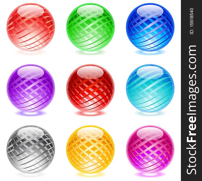 Collection of colorful glossy spheres isolated on white. Set #3.