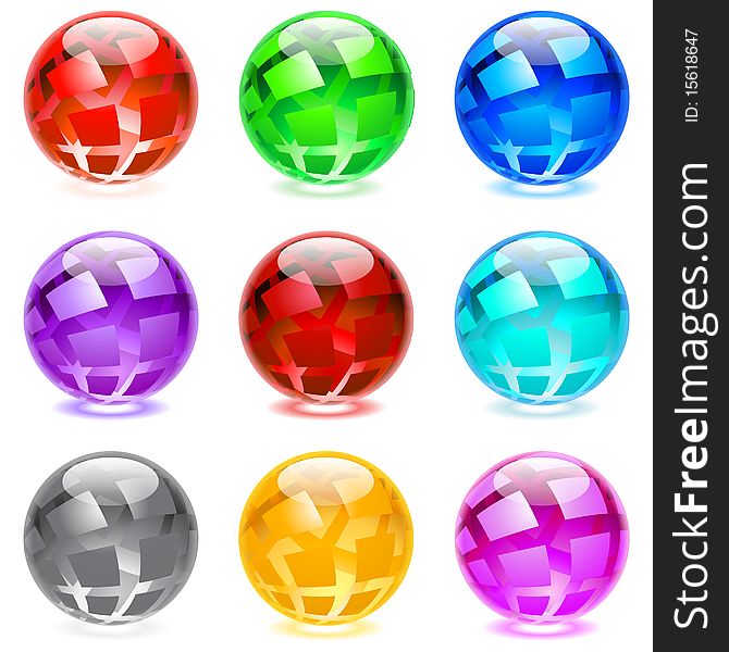 Collection of colorful glossy spheres isolated on white. Set #5.