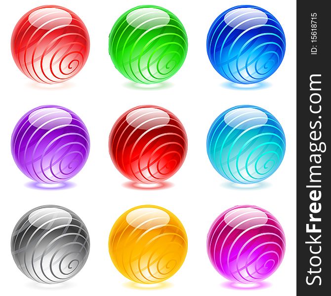 Collection of colorful glossy spheres isolated on white. Set #6.