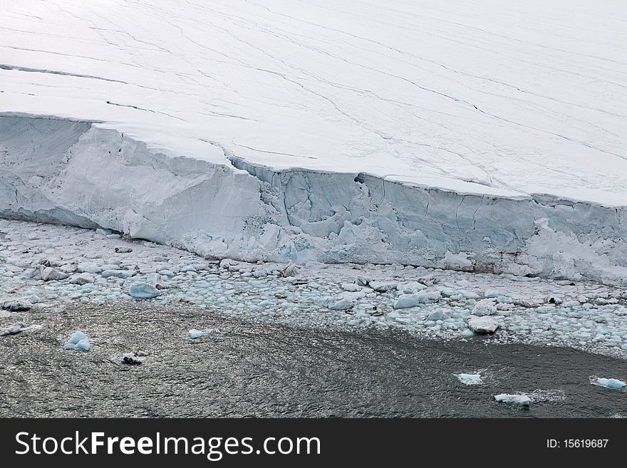 Surface of a flowing glacier. Aerial view. Arctic region. Surface of a flowing glacier. Aerial view. Arctic region