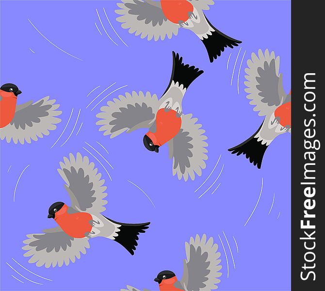 Seamless Pattern With Bullfinches. Vector Graphics