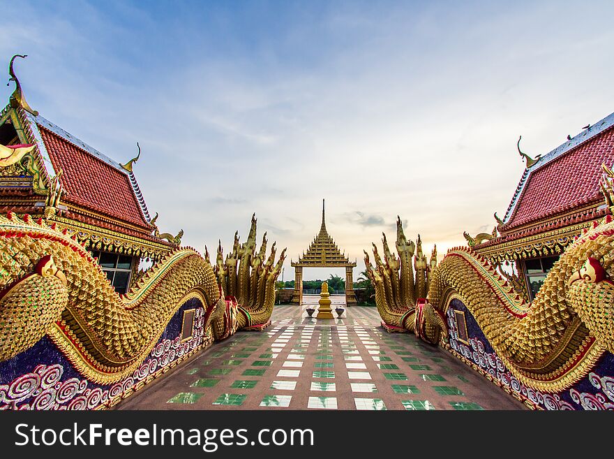 Temple Wat Sri Bueng Boon at twilight time, Sisaket province,Thailand.