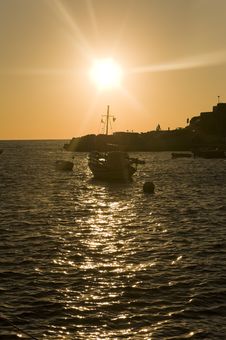 Sailing Yatch In The Sunset Stock Images