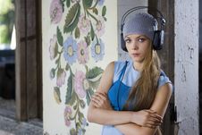 Young Woman Listening Music Stock Photo
