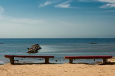 Two Empty Benches On The Beach. Stock Image Two Empty Benches On The Beach. Stock Image