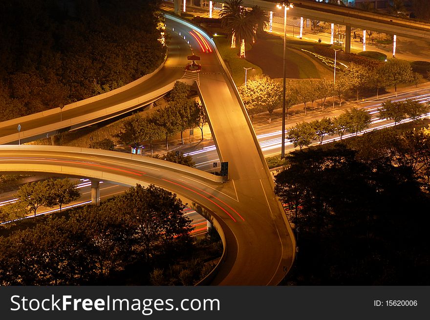 The highway intersection in night, China. The highway intersection in night, China