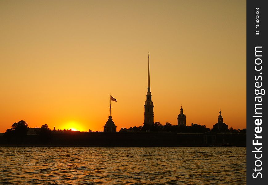 A beautiful sunset cast a great backdrop in St. Petersburg Russia. A beautiful sunset cast a great backdrop in St. Petersburg Russia