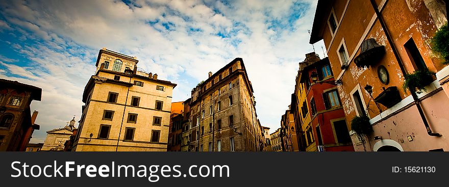View of italian town and building frm ground level. View of italian town and building frm ground level