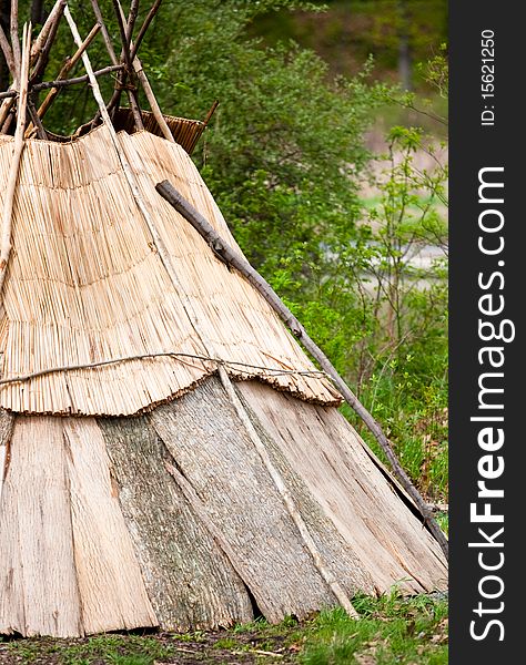 Tepee built with various tree parts. Tepee built with various tree parts