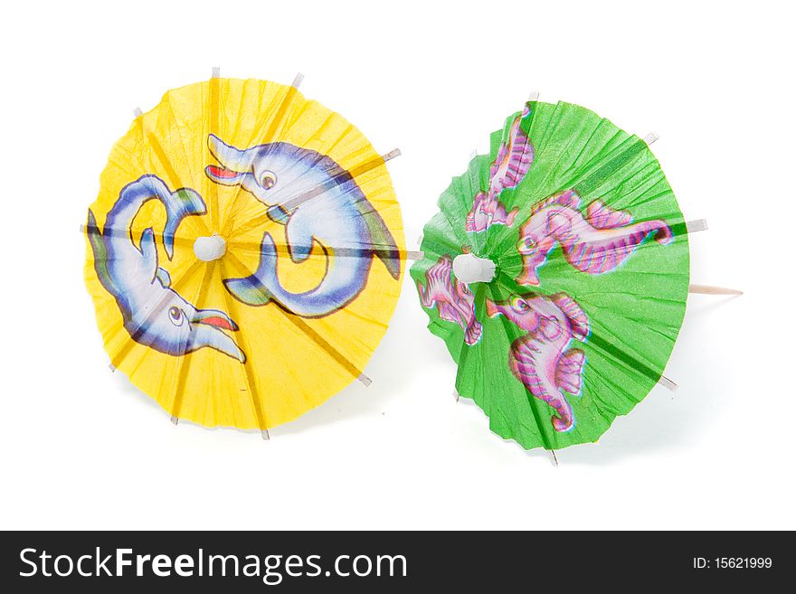 Yellow and green cocktail umbrellas