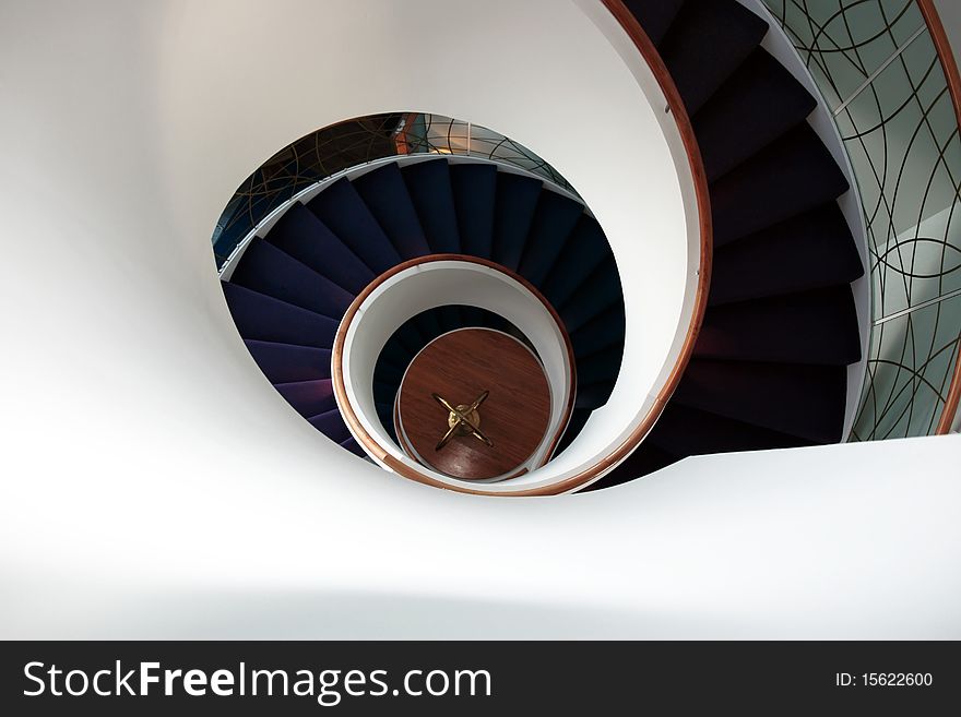 Looking down a spiral staircase