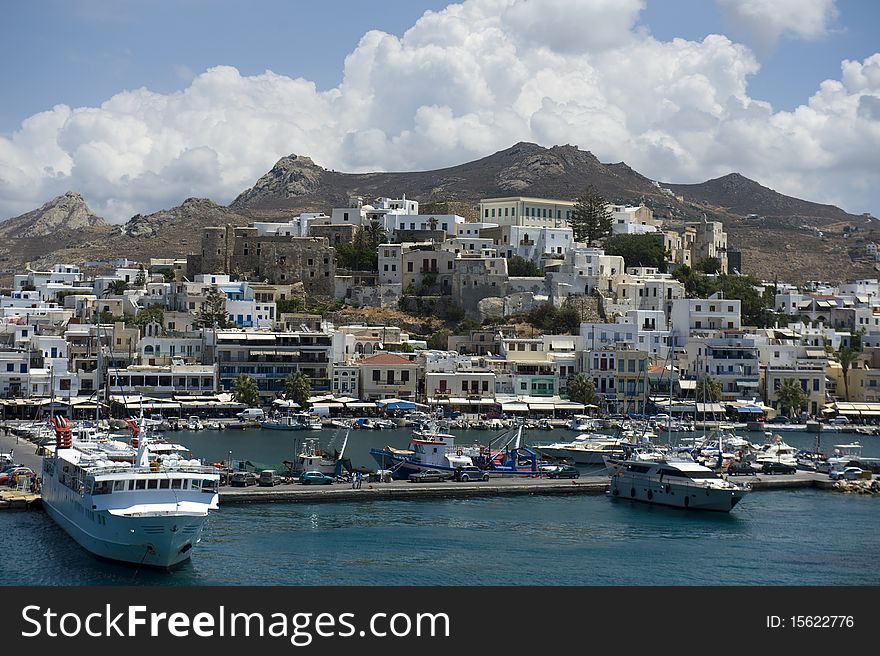 View of the picturesque port of Naoussa on the island of Paros, Greece. View of the picturesque port of Naoussa on the island of Paros, Greece