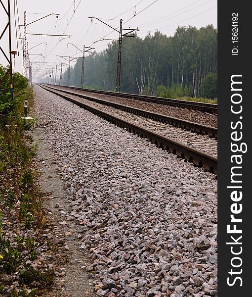 Railway rails leaving afar to horizon