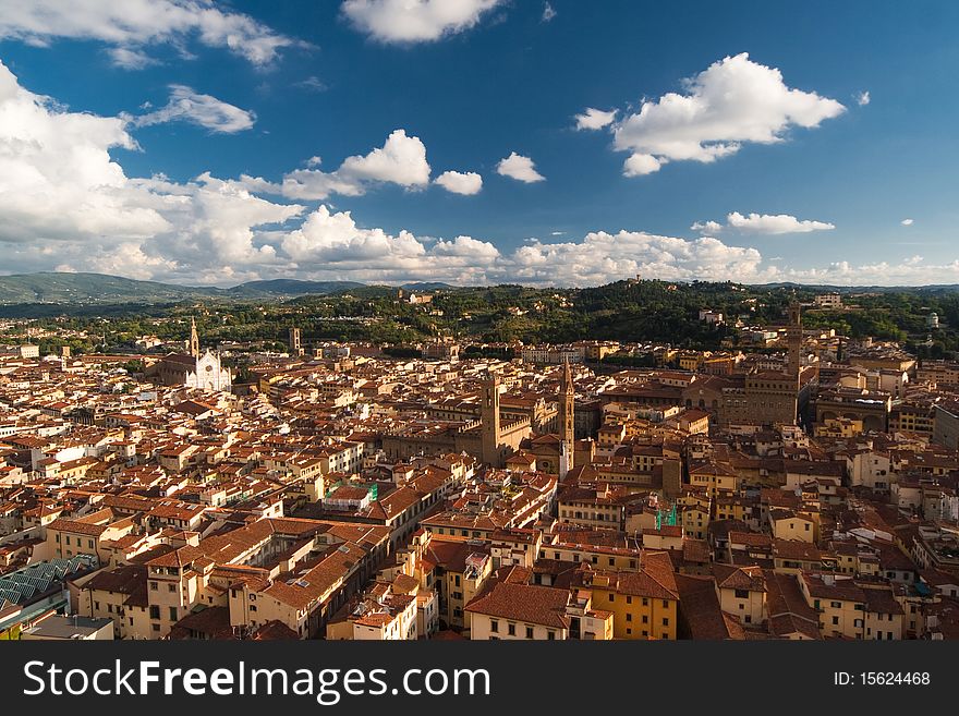 Roofs, Santa Croce And Town Hall Of Florence