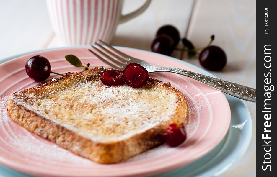 Toasted bread with cherries for breakfast