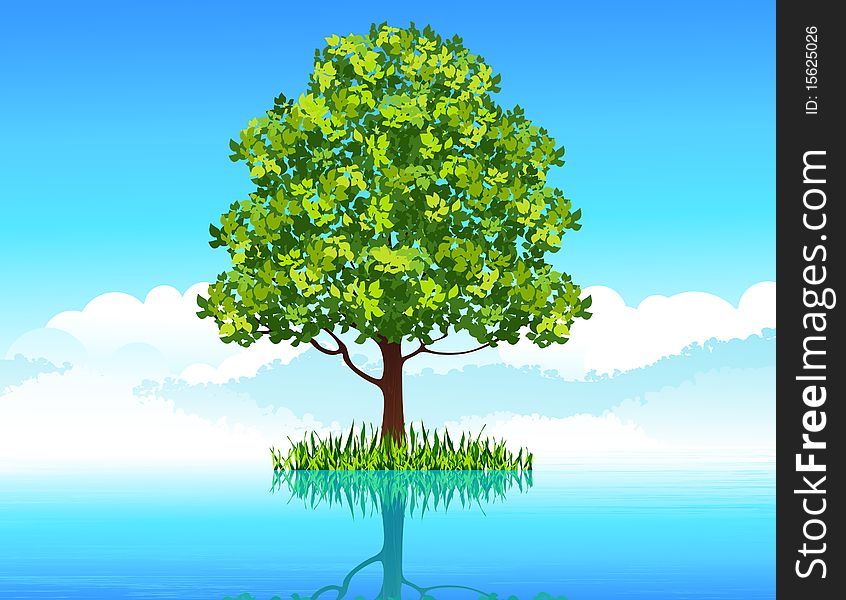 Tree in the water,  illustration, AI file included