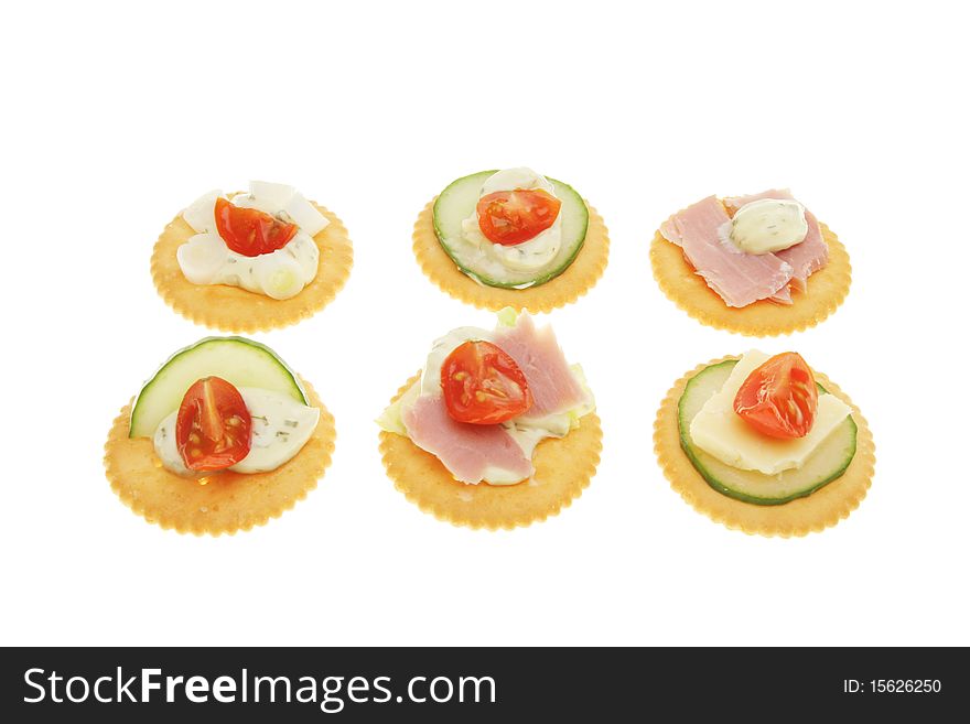 Group of savory biscuit party nibbles. Group of savory biscuit party nibbles