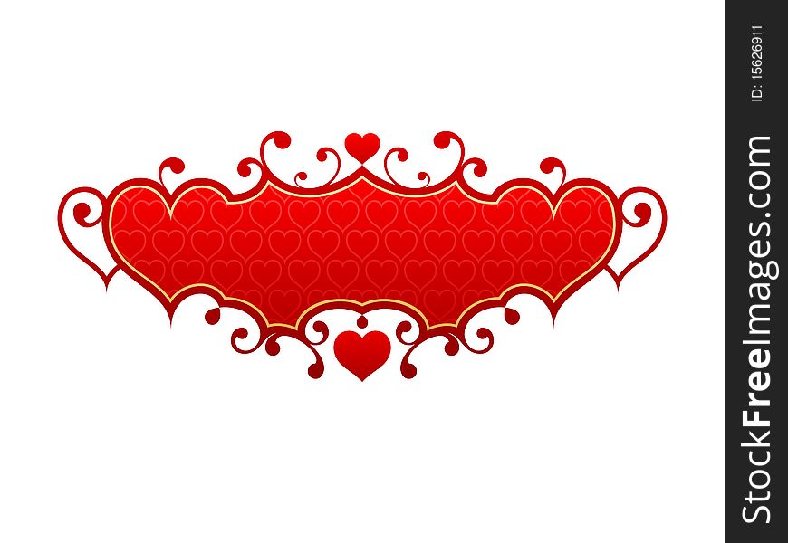 Red frame with hearts and curls with blank space for text. Red frame with hearts and curls with blank space for text