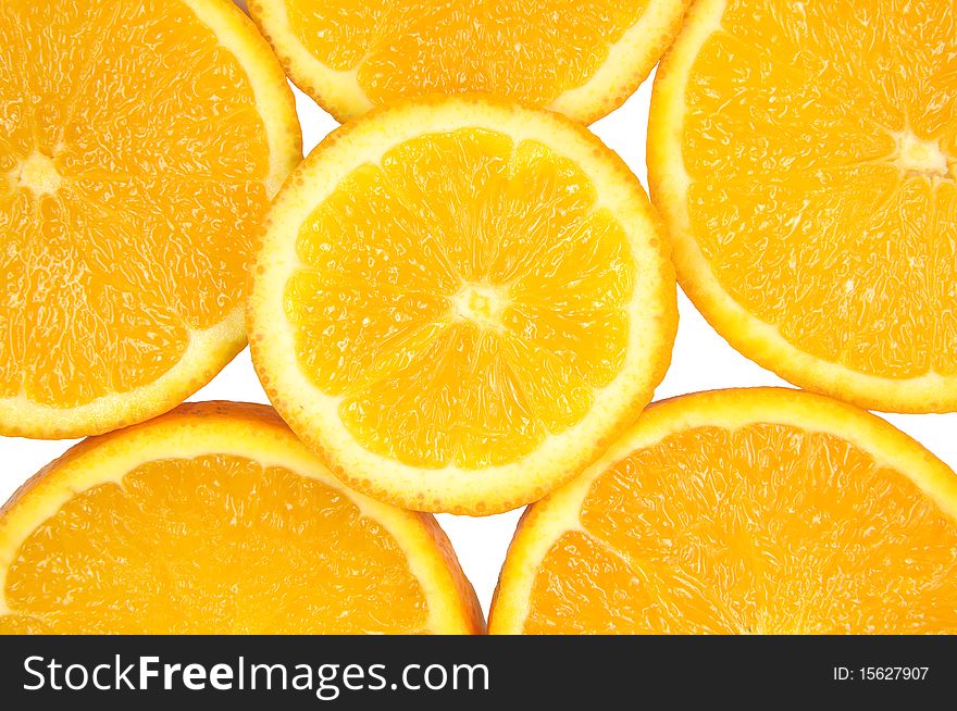 Orange texture close up isolate on white.