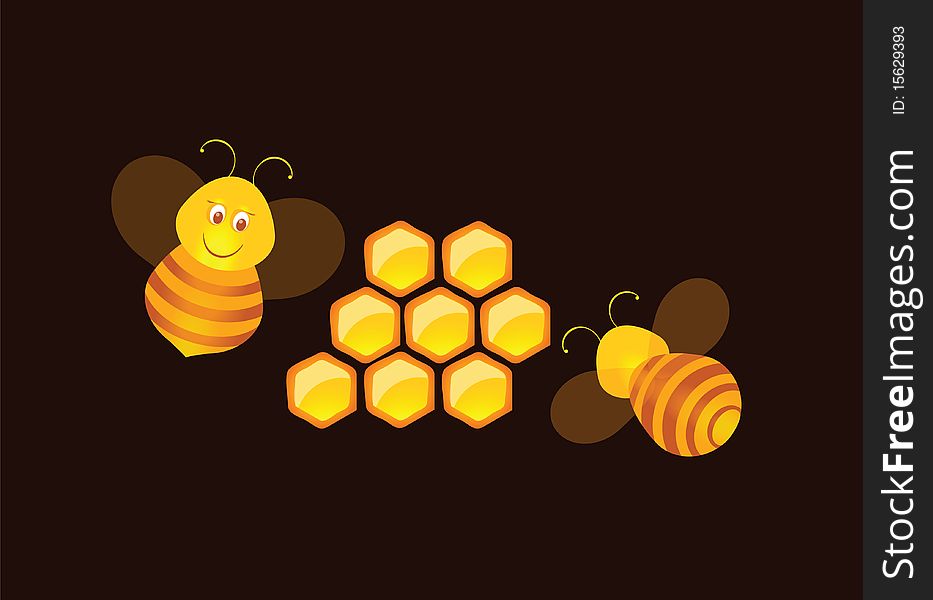 Illustration Of Bees And The Honey Comb