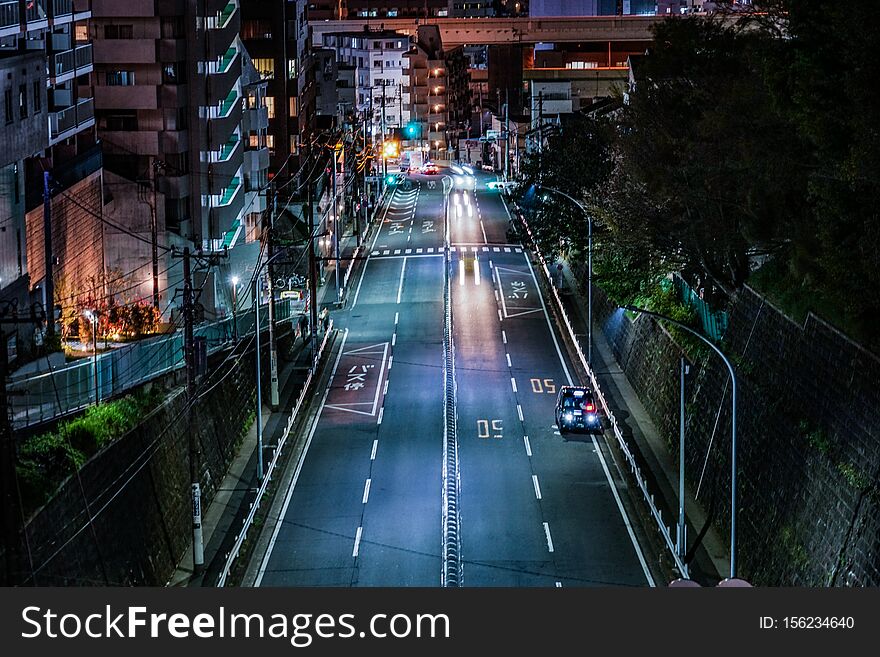 Night view and traffic of Yokohama Minato Mirai of buildings