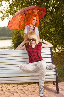 Two Teenage Girls Have Fun At Royalty Free Stock Images