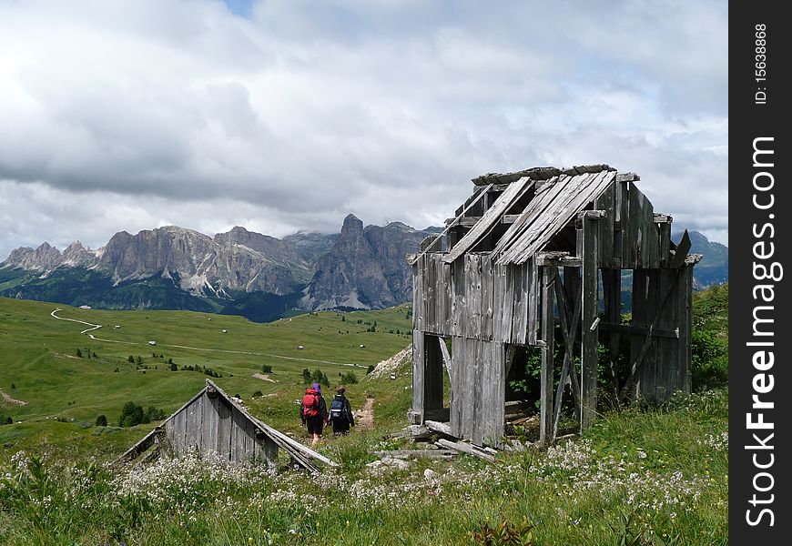 Wooden hut in the Dolomites