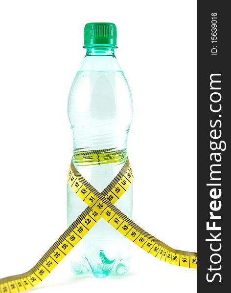 Water bottle & tape measure, isolated on white. Water bottle & tape measure, isolated on white