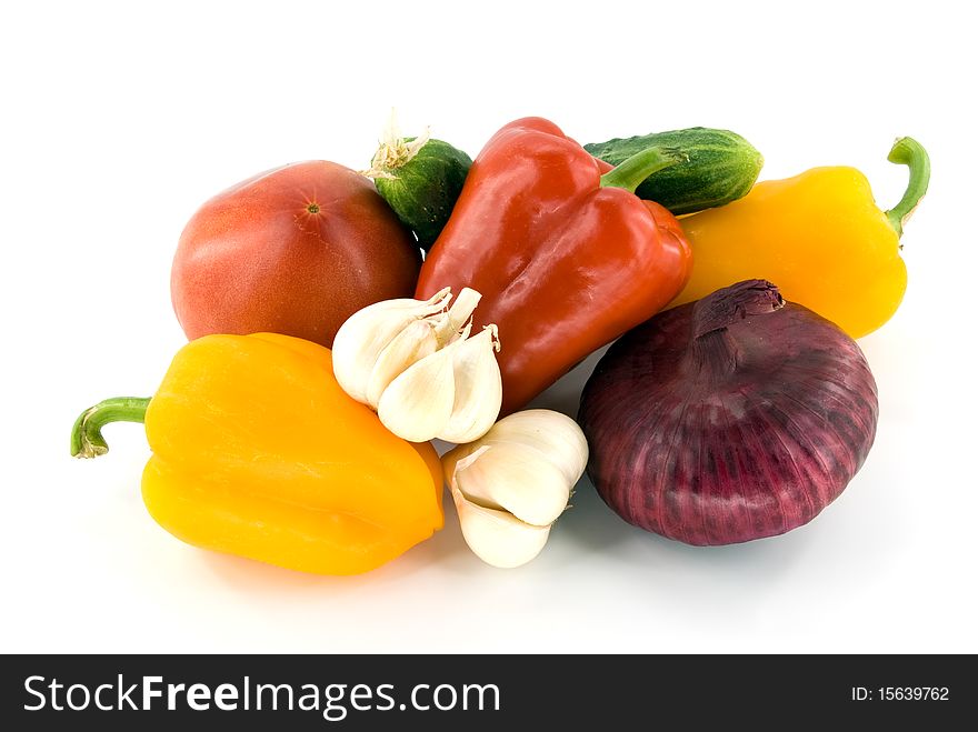 Heap of  ripe vegetables against white background. Heap of  ripe vegetables against white background