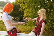 Two Teenage Girls Have Fun At Stock Photos Two Teenage Girls Have Fun At Stock Photos