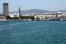 View On  Barcelona Port And City Stock Photo