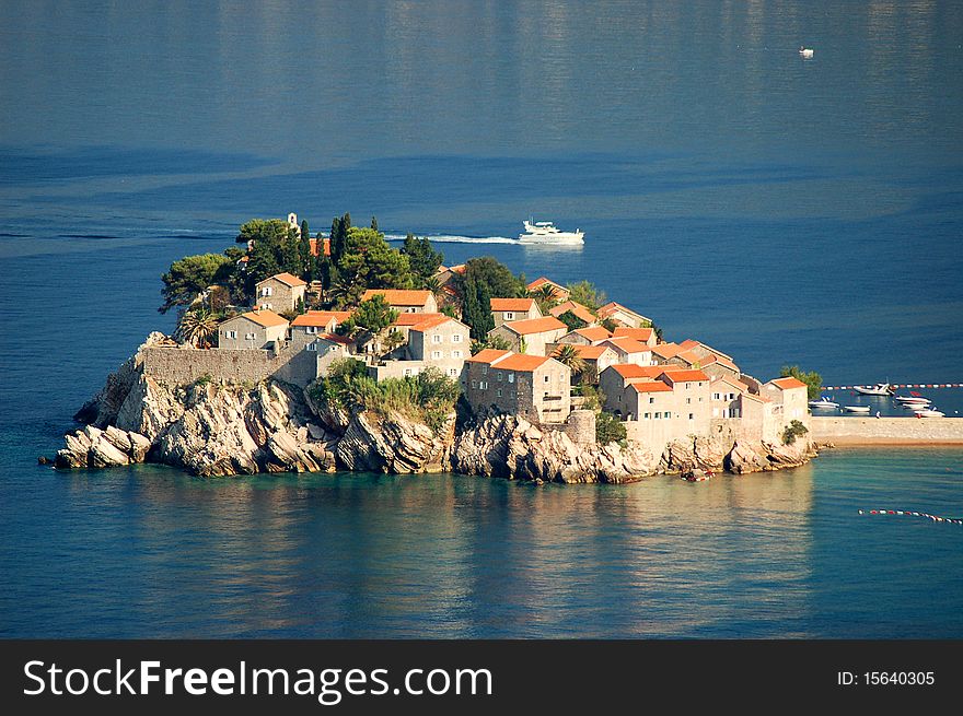 View of picturesque island of Sveti Stefan in Montenegro. View of picturesque island of Sveti Stefan in Montenegro