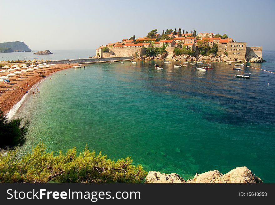 View of picturesque island of Sveti Stefan in Montenegro. View of picturesque island of Sveti Stefan in Montenegro